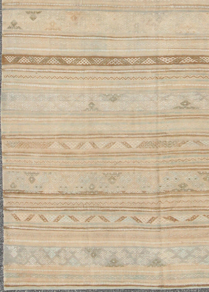 Neutral Stripes Vintage Hand Woven Turkish Kilim Rug With Assorted Geometric Tribal Shapes Neutral stripes vintage Turkish Kilim rug with assorted geometric tribal shapes, Keivan Woven Arts / rug en - 141092, country of origin / type: turkey / Kil... - Keivan Woven ArtsEN - 141092 - 9008Rug