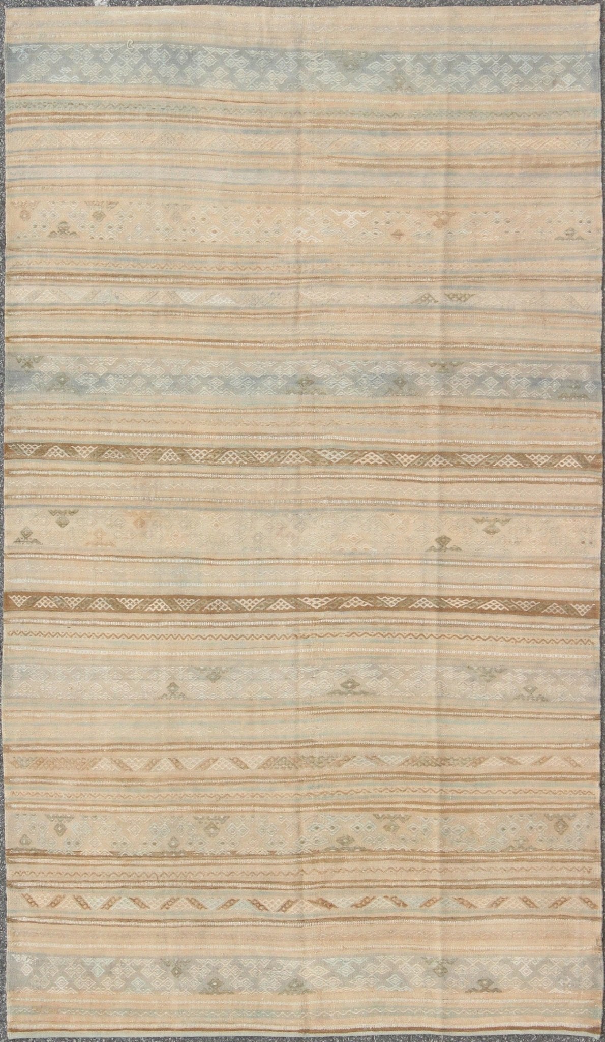 Neutral Stripes Vintage Hand Woven Turkish Kilim Rug With Assorted Geometric Tribal Shapes Neutral stripes vintage Turkish Kilim rug with assorted geometric tribal shapes, Keivan Woven Arts / rug en - 141092, country of origin / type: turkey / Kil... - Keivan Woven ArtsEN - 141092 - 9008Rug