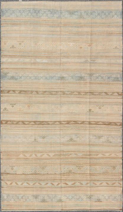 Neutral Stripes Vintage Hand Woven Turkish Kilim Rug With Assorted Geometric Tribal Shapes Neutral stripes vintage Turkish Kilim rug with assorted geometric tribal shapes, Keivan Woven Arts / rug en - 141092, country of origin / type: turkey / Kil... - Keivan Woven ArtsEN - 141092 - 9008Rug