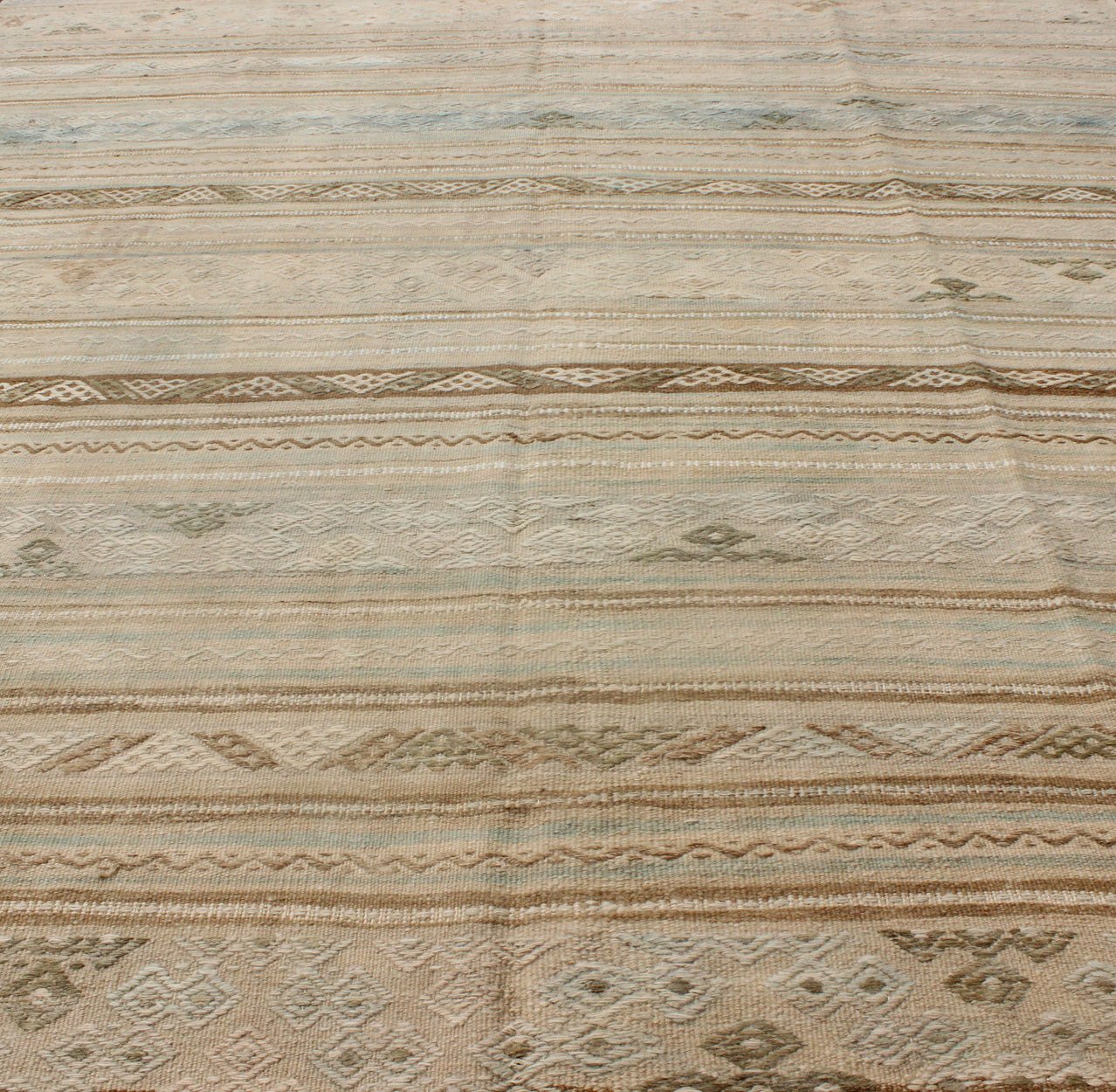 Neutral Stripes Vintage Hand Woven Turkish Kilim Rug With Assorted Geometric Tribal Shapes Neutral stripes vintage Turkish Kilim rug with assorted geometric tribal shapes, Keivan Woven Arts / rug en - 141092, country of origin / type: turkey / Kil... - Keivan Woven ArtsEN - 141092 - 9008Rug