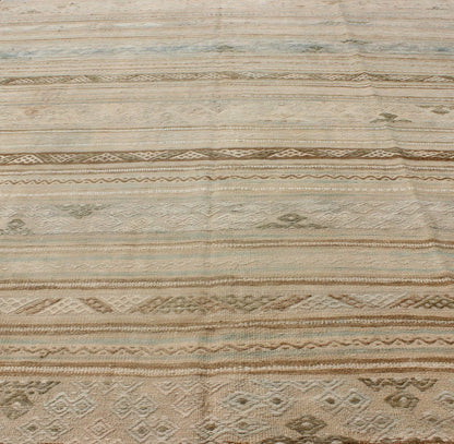 Neutral Stripes Vintage Hand Woven Turkish Kilim Rug With Assorted Geometric Tribal Shapes Neutral stripes vintage Turkish Kilim rug with assorted geometric tribal shapes, Keivan Woven Arts / rug en - 141092, country of origin / type: turkey / Kil... - Keivan Woven ArtsEN - 141092 - 9008Rug