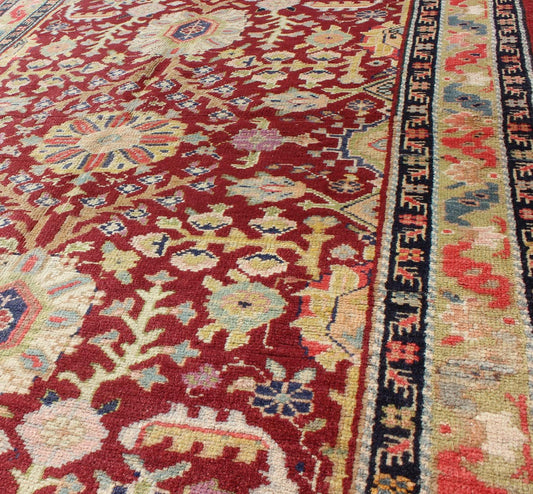 Colorful Turkish Oushak Carpet with Scattered Vines and Flowers on a Red Field Oushak Carpet with Scattered Vines and Flowers on a Red Field rug/en - 141107 origin/ turkey kwarugs Handwoven in Turkey, this antique Oushak rug features scatte... - Keivan Woven ArtsEN - 141107 - 7145Rug
