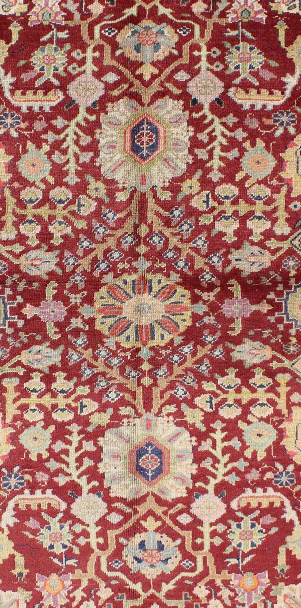 Colorful Turkish Oushak Carpet with Scattered Vines and Flowers on a Red Field Oushak Carpet with Scattered Vines and Flowers on a Red Field rug/en - 141107 origin/ turkey kwarugs Handwoven in Turkey, this antique Oushak rug features scatte... - Keivan Woven ArtsEN - 141107 - 7145Rug