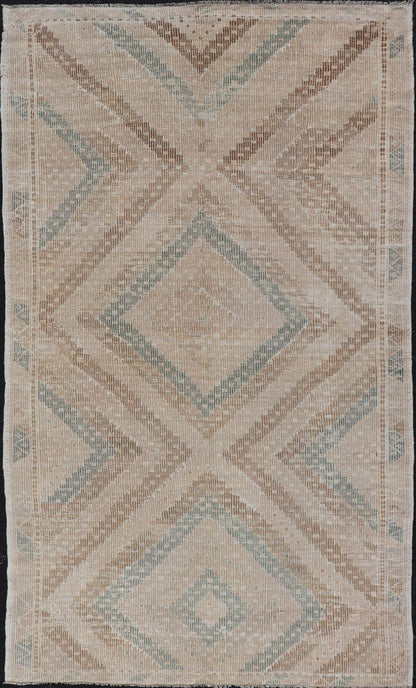 Vintage Hand - Woven Turkish Gallery Kilim Rug in Wool with Diamond Design This flat - weave tribal Turkish kilim has been hand - woven in wool. The rug features an all - over sub - geometric diamond design, and is rendered in blue and earthy tones; maki... - Keivan Woven ArtsEN - 141120 - 19838