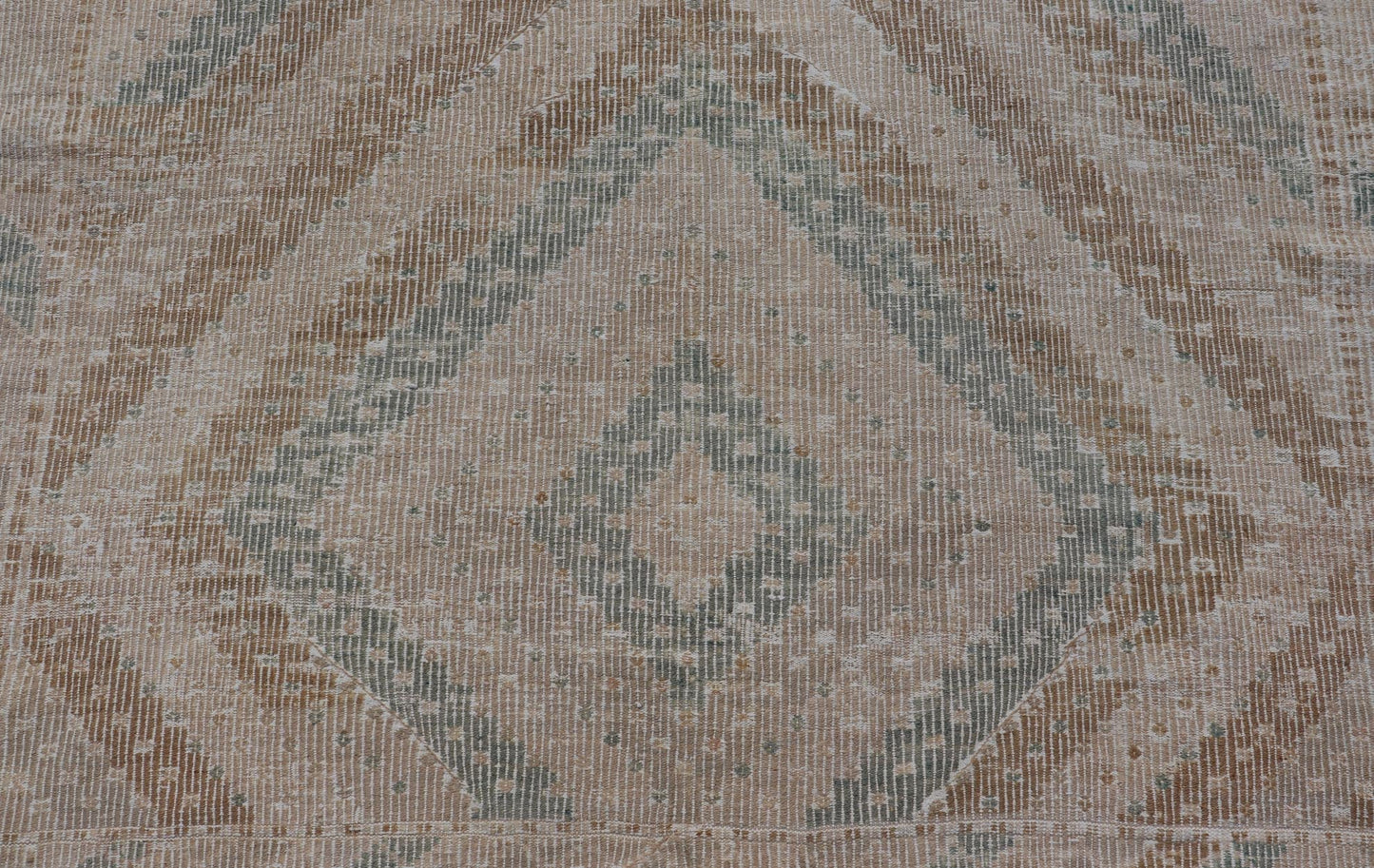 Vintage Hand - Woven Turkish Gallery Kilim Rug in Wool with Diamond Design This flat - weave tribal Turkish kilim has been hand - woven in wool. The rug features an all - over sub - geometric diamond design, and is rendered in blue and earthy tones; maki... - Keivan Woven ArtsEN - 141120 - 19838