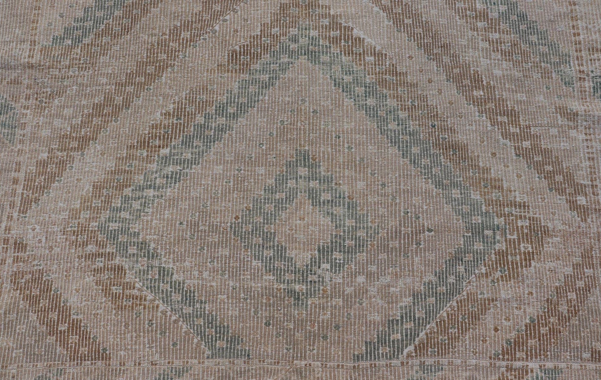 Vintage Hand - Woven Turkish Gallery Kilim Rug in Wool with Diamond Design This flat - weave tribal Turkish kilim has been hand - woven in wool. The rug features an all - over sub - geometric diamond design, and is rendered in blue and earthy tones; maki... - Keivan Woven ArtsEN - 141120 - 19838