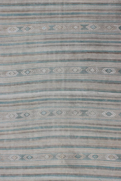 Gray, Blue Green, Taupe, and Camel Vintage Turkish Kilim with Geometric kwarugs Geometric stripe design vintage Kilim rug from Turkey in gray,blue - green, taupe, camel, Keivan Woven Arts / rug en - 141148, country of origin / type: Turkey / Kilim, ... - Keivan Woven ArtsEN - 141148 - 9404Rug