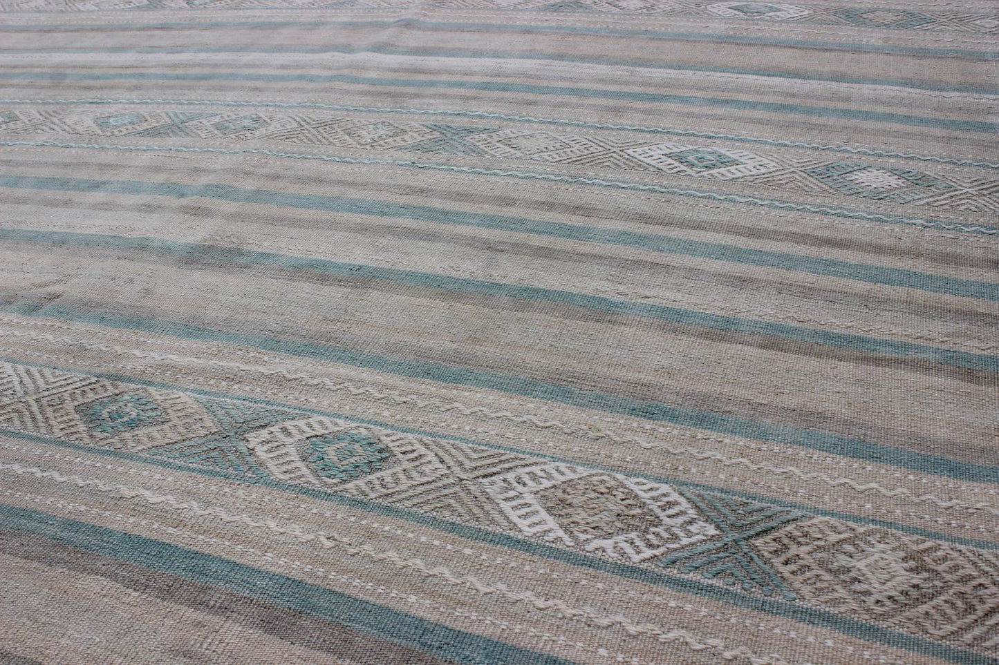 Gray, Blue Green, Taupe, and Camel Vintage Turkish Kilim with Geometric kwarugs Geometric stripe design vintage Kilim rug from Turkey in gray,blue - green, taupe, camel, Keivan Woven Arts / rug en - 141148, country of origin / type: Turkey / Kilim, ... - Keivan Woven ArtsEN - 141148 - 9404Rug