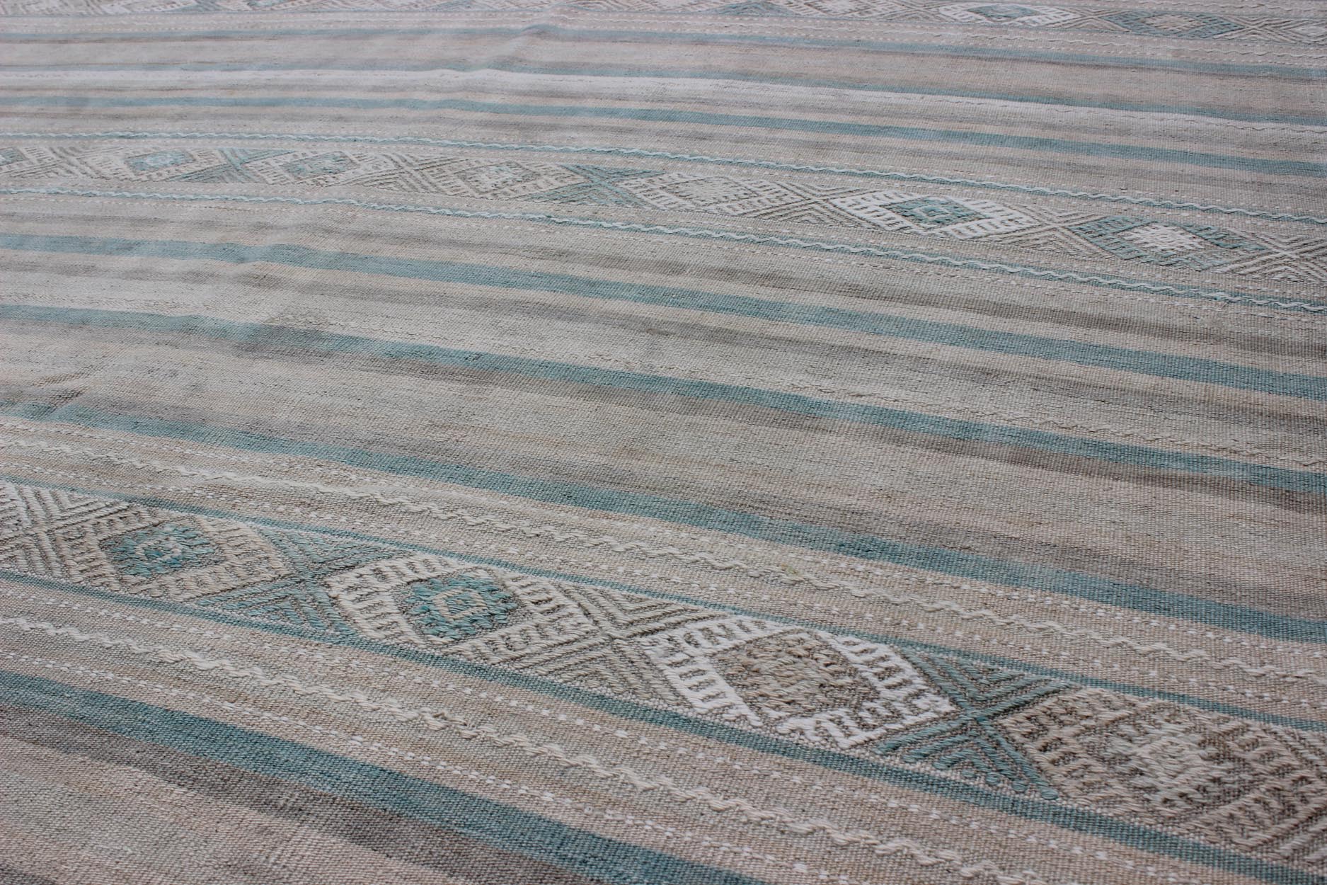 Gray, Blue Green, Taupe, and Camel Vintage Turkish Kilim with Geometric kwarugs Geometric stripe design vintage Kilim rug from Turkey in gray,blue - green, taupe, camel, Keivan Woven Arts / rug en - 141148, country of origin / type: Turkey / Kilim, ... - Keivan Woven ArtsEN - 141148 - 9404Rug