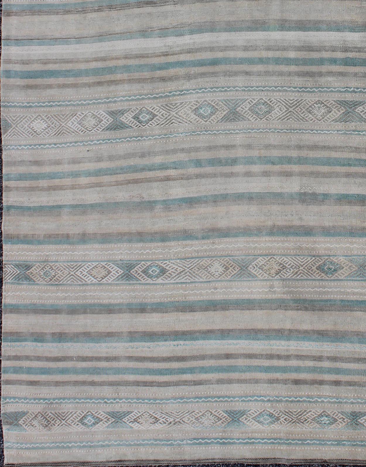 Gray, Blue Green, Taupe, and Camel Vintage Turkish Kilim with Geometric kwarugs Geometric stripe design vintage Kilim rug from Turkey in gray,blue - green, taupe, camel, Keivan Woven Arts / rug en - 141148, country of origin / type: Turkey / Kilim, ... - Keivan Woven ArtsEN - 141148 - 9404Rug