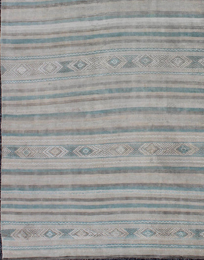 Gray, Blue Green, Taupe, and Camel Vintage Turkish Kilim with Geometric kwarugs Geometric stripe design vintage Kilim rug from Turkey in gray,blue - green, taupe, camel, Keivan Woven Arts / rug en - 141148, country of origin / type: Turkey / Kilim, ... - Keivan Woven ArtsEN - 141148 - 9404Rug