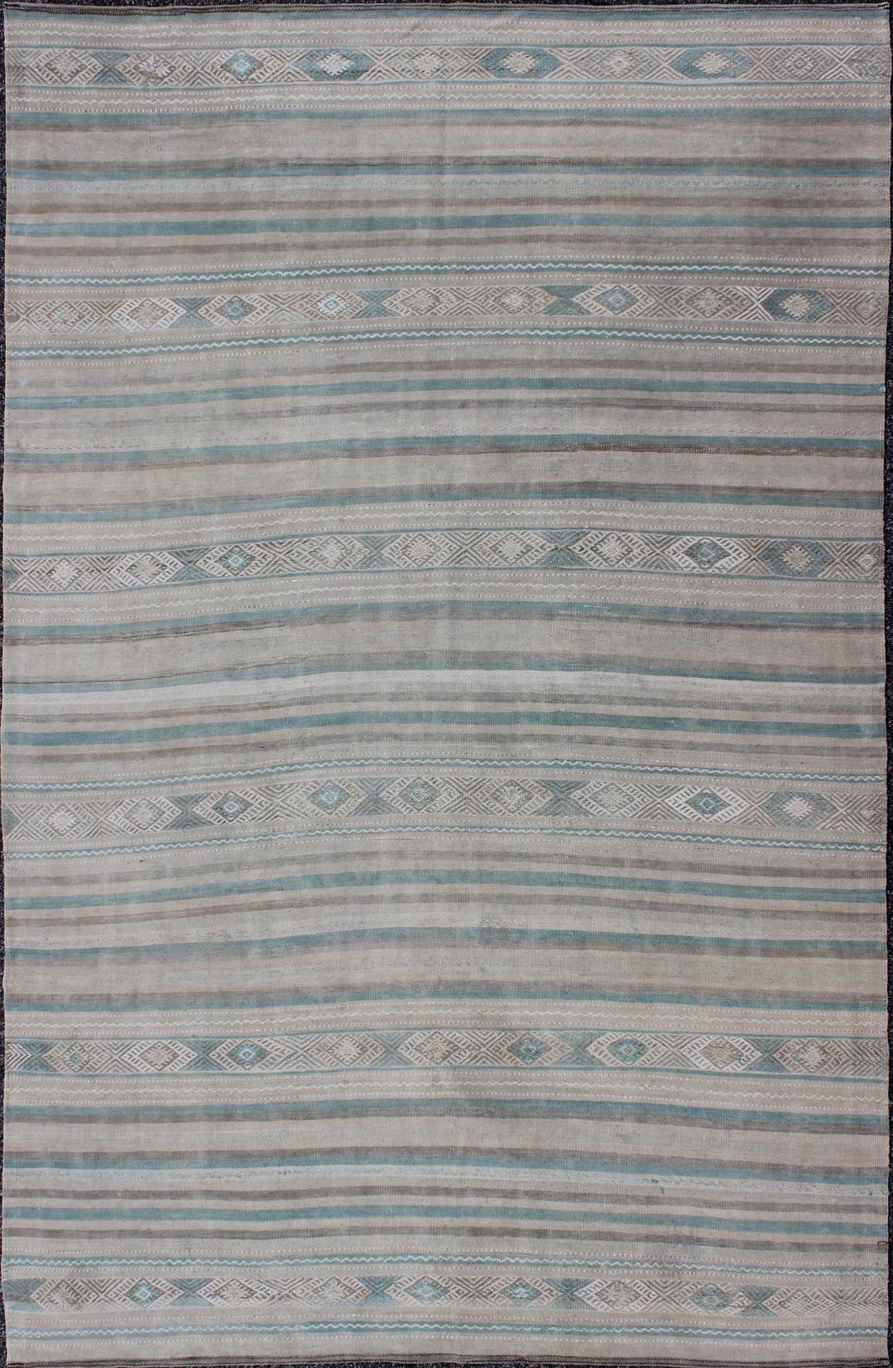 Gray, Blue Green, Taupe, and Camel Vintage Turkish Kilim with Geometric kwarugs Geometric stripe design vintage Kilim rug from Turkey in gray,blue - green, taupe, camel, Keivan Woven Arts / rug en - 141148, country of origin / type: Turkey / Kilim, ... - Keivan Woven ArtsEN - 141148 - 9404Rug