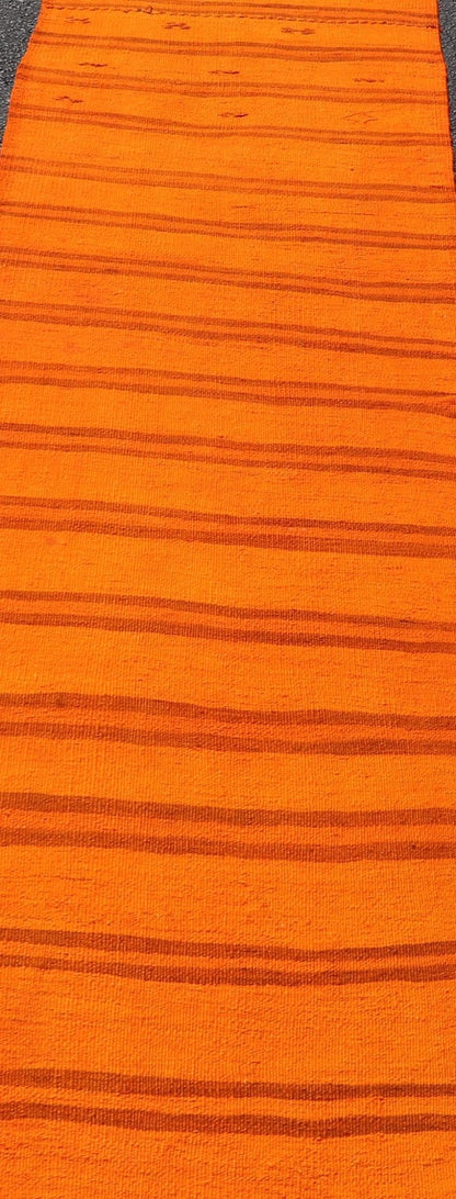 Vintage Turkish Kilim Runner with Vibrant Orange Stripes and Rustic Charm - Keivan Woven ArtsEN - 14122Rug