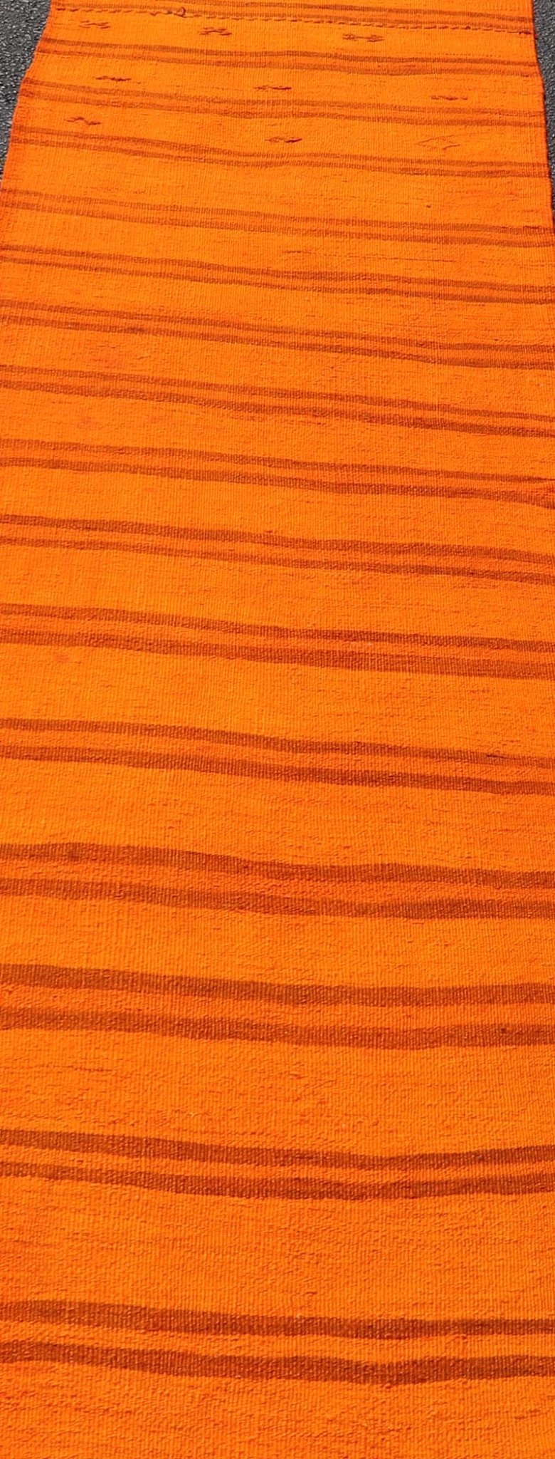 Vintage Turkish Kilim Runner with Vibrant Orange Stripes and Rustic Charm - Keivan Woven ArtsEN - 14122Rug