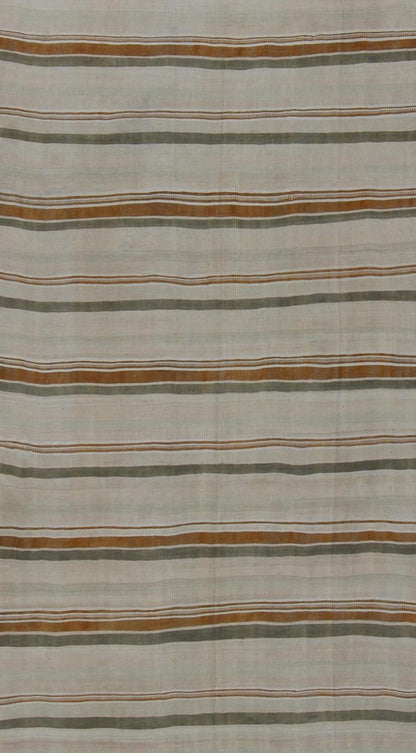 Large Kilim Vintage Rug With Green - Gray and Cognac Color in Stripe Design Vintage Turkish flat - woven Kilim with Minimalist stripe design, Keivan Woven Arts / rug en - 141237, country of origin / type: Turkey / Kilim, circa 1950. This kilim ... - Keivan Woven ArtsEN - 141237 - 11379Rug