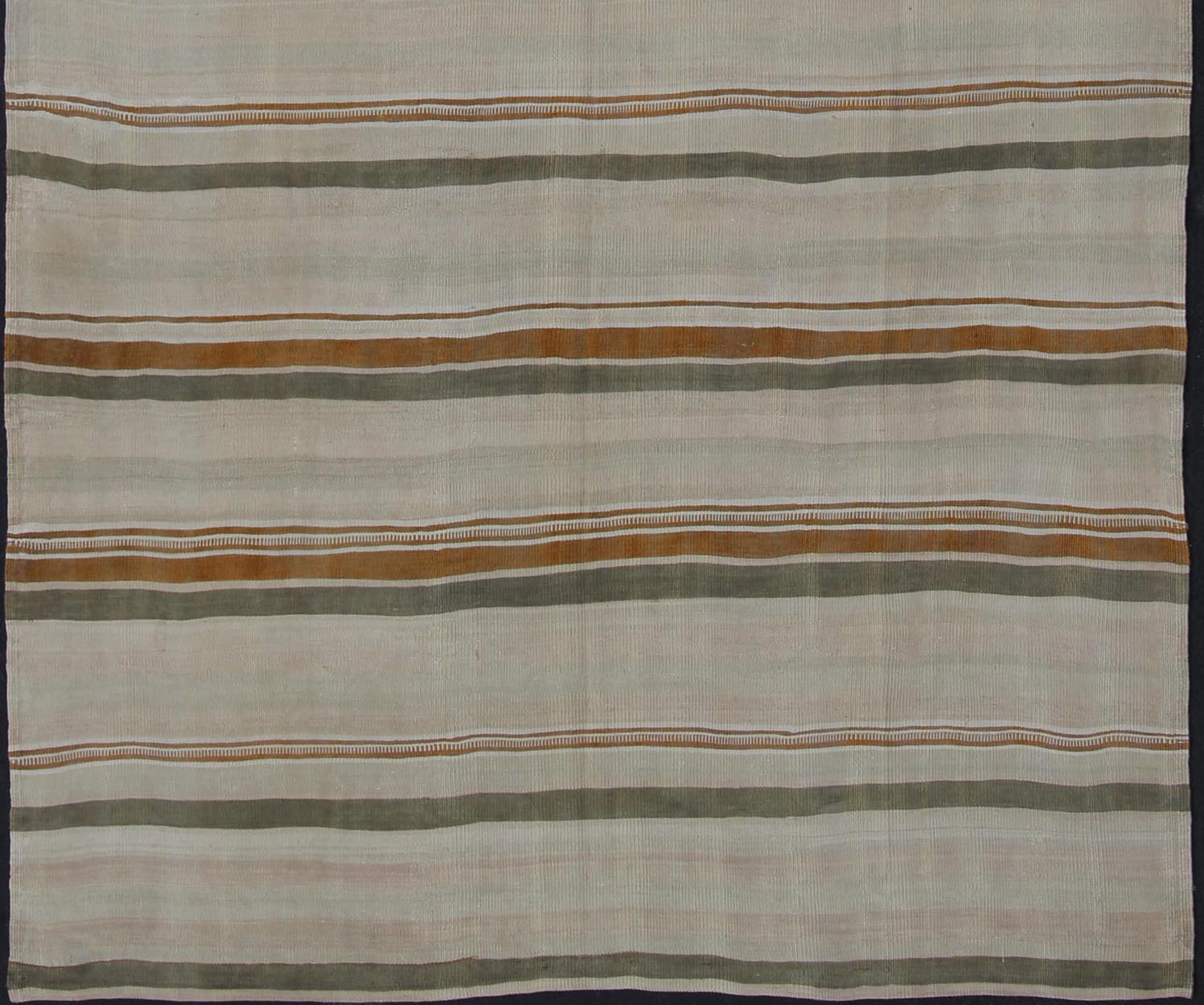 Large Kilim Vintage Rug With Green - Gray and Cognac Color in Stripe Design Vintage Turkish flat - woven Kilim with Minimalist stripe design, Keivan Woven Arts / rug en - 141237, country of origin / type: Turkey / Kilim, circa 1950. This kilim ... - Keivan Woven ArtsEN - 141237 - 11379Rug