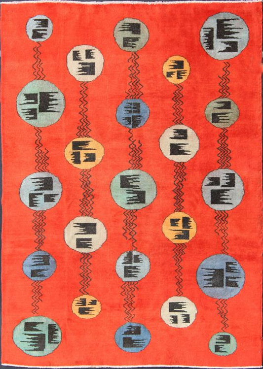 Art Deco Design Vintage Turkish Rug Designed and commissioned by the Turkish megastar, Zeki Muren, this vintage contemporary rug highlights a retro palette and sporadically spaced circle motifs. Deriving inspiration from both Zeki Murens creativ... - Keivan Woven ArtsEN - 141297 - 7195Rug