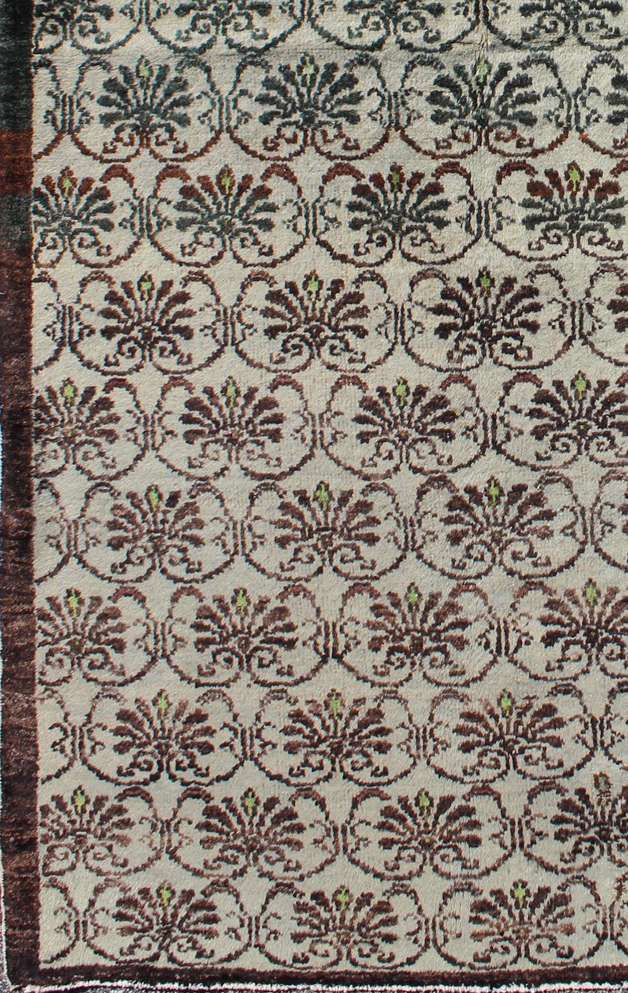 Vintage Hand Knotted Turkish Oushak Rug With All - Over Design in Chocolate Brown, Ivory, Green Vintage Turkish Oushak rug with all - over design in chocolate brown, ivory, green, Keivan Woven Arts / rug EN - 141300, country of origin type: turkey Ous... - Keivan Woven ArtsEN - 141300 - 6656Rug