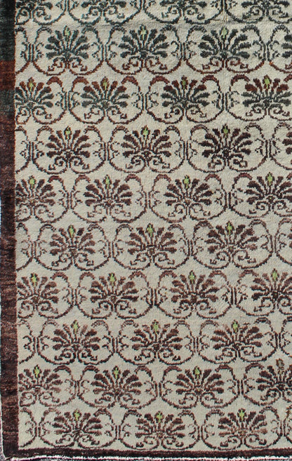 Vintage Hand Knotted Turkish Oushak Rug With All - Over Design in Chocolate Brown, Ivory, Green Vintage Turkish Oushak rug with all - over design in chocolate brown, ivory, green, Keivan Woven Arts / rug EN - 141300, country of origin type: turkey Ous... - Keivan Woven ArtsEN - 141300 - 6656Rug