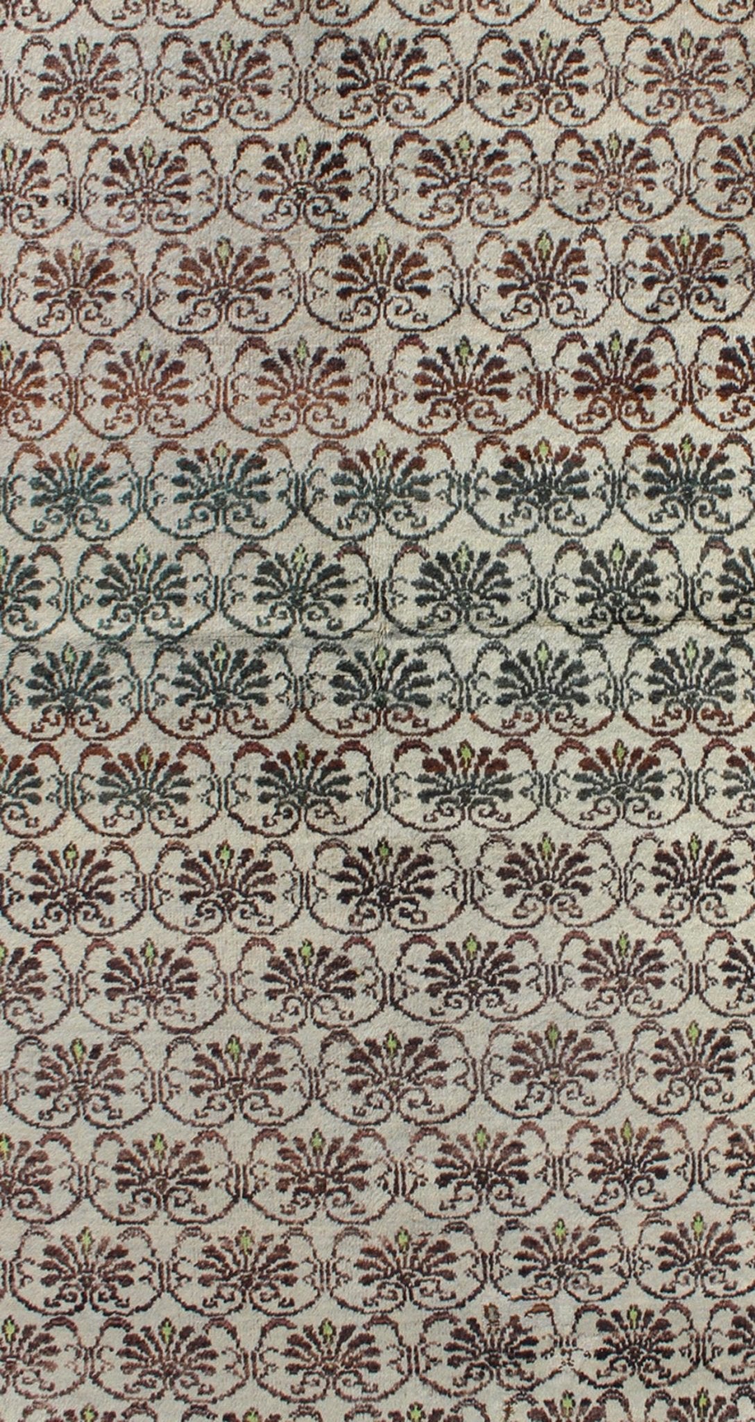 Vintage Hand Knotted Turkish Oushak Rug With All - Over Design in Chocolate Brown, Ivory, Green Vintage Turkish Oushak rug with all - over design in chocolate brown, ivory, green, Keivan Woven Arts / rug EN - 141300, country of origin type: turkey Ous... - Keivan Woven ArtsEN - 141300 - 6656Rug