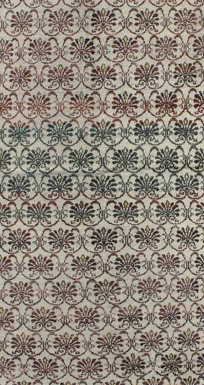 Vintage Hand Knotted Turkish Oushak Rug With All - Over Design in Chocolate Brown, Ivory, Green Vintage Turkish Oushak rug with all - over design in chocolate brown, ivory, green, Keivan Woven Arts / rug EN - 141300, country of origin type: turkey Ous... - Keivan Woven ArtsEN - 141300 - 6656Rug