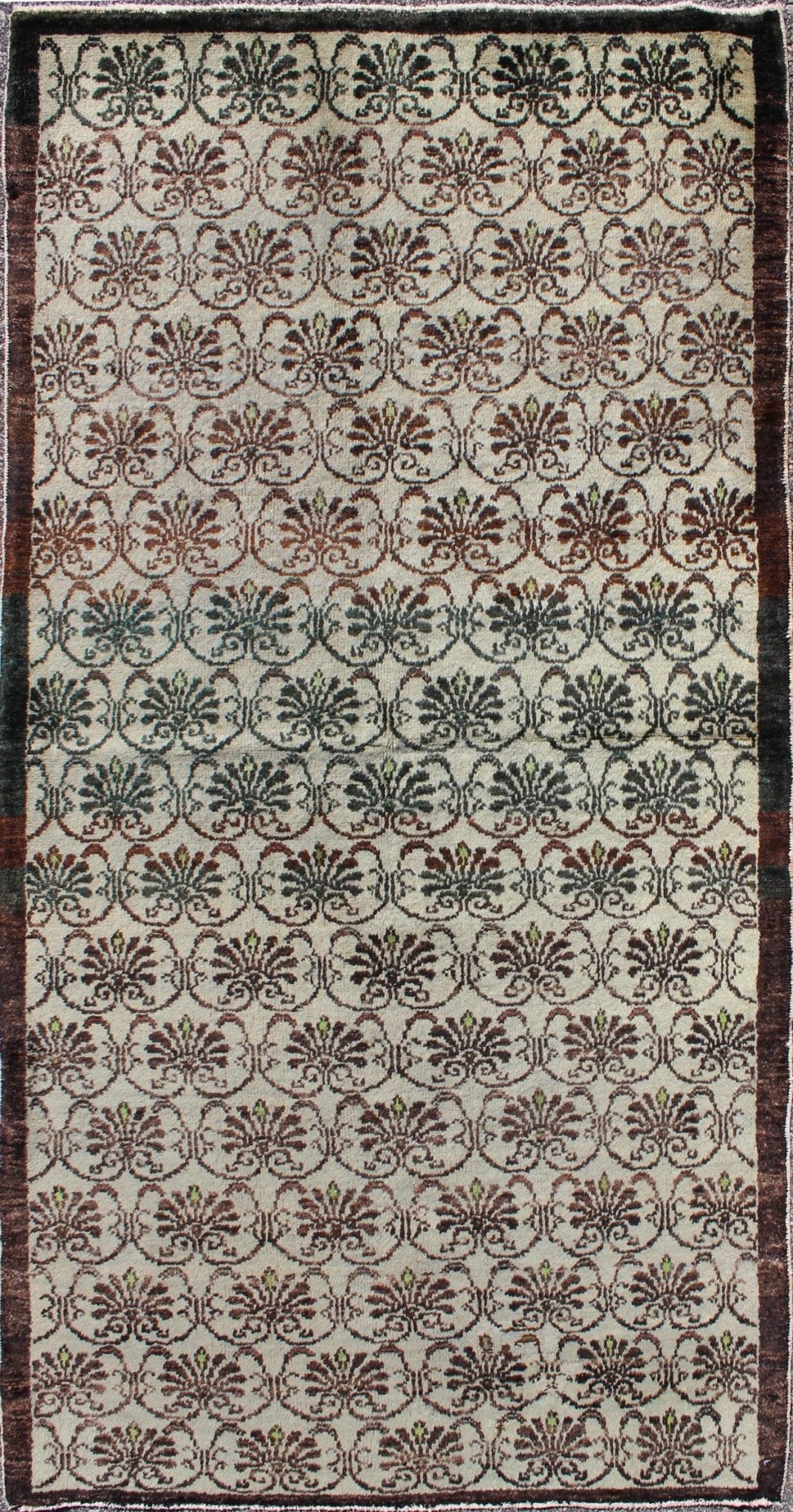 Vintage Hand Knotted Turkish Oushak Rug With All - Over Design in Chocolate Brown, Ivory, Green Vintage Turkish Oushak rug with all - over design in chocolate brown, ivory, green, Keivan Woven Arts / rug EN - 141300, country of origin type: turkey Ous... - Keivan Woven ArtsEN - 141300 - 6656Rug