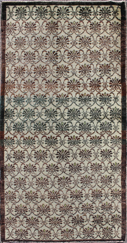 Vintage Hand Knotted Turkish Oushak Rug With All - Over Design in Chocolate Brown, Ivory, Green Vintage Turkish Oushak rug with all - over design in chocolate brown, ivory, green, Keivan Woven Arts / rug EN - 141300, country of origin type: turkey Ous... - Keivan Woven ArtsEN - 141300 - 6656Rug