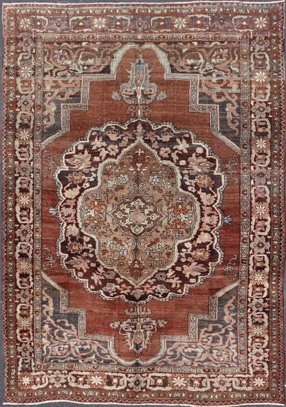 Turkish Kars Rug with Floral Medallion Design in Brown and Earthy Tones. Keivan Woven Arts / rug EN - 141324, country of origin / type: Turkey / Oushak, circa mid - 20th Century. This beautiful Turkish carpet features an exquisite classical design a... - Keivan Woven ArtsEN - 141324 - 6660Rug