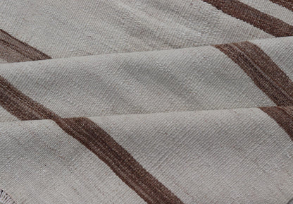 Measures: 4'1 x 12'7 Vintage Gallery Turkish Natural Kilim with Stripes in Ivory, Taupe and Brown. Keivan Woven Arts / rug EN - 14133, country of origin / type: Turkey / Kilim, circa Mid - 20th Century. This flat - woven Kilim gallery runner f... - Keivan Woven ArtsEN - 14133 - 21799Rug