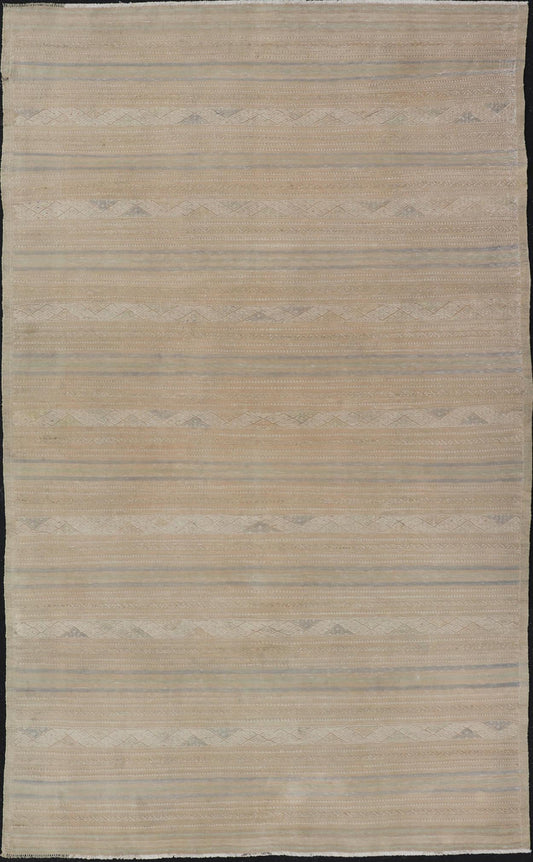 Turkish Vintage Gallery Kilim Rug with in Tan, Taupe, Brown, and Earthy Tones. Keivan Woven Arts / rug EN - 14139, country of origin / type: Turkey / Kilim, circa 1950 Measures: 6'0 x 10'3 Vintage Turkish Kilim minimalist stripe design Kilim from ... - Keivan Woven ArtsEN - 14139 - 23953Rug