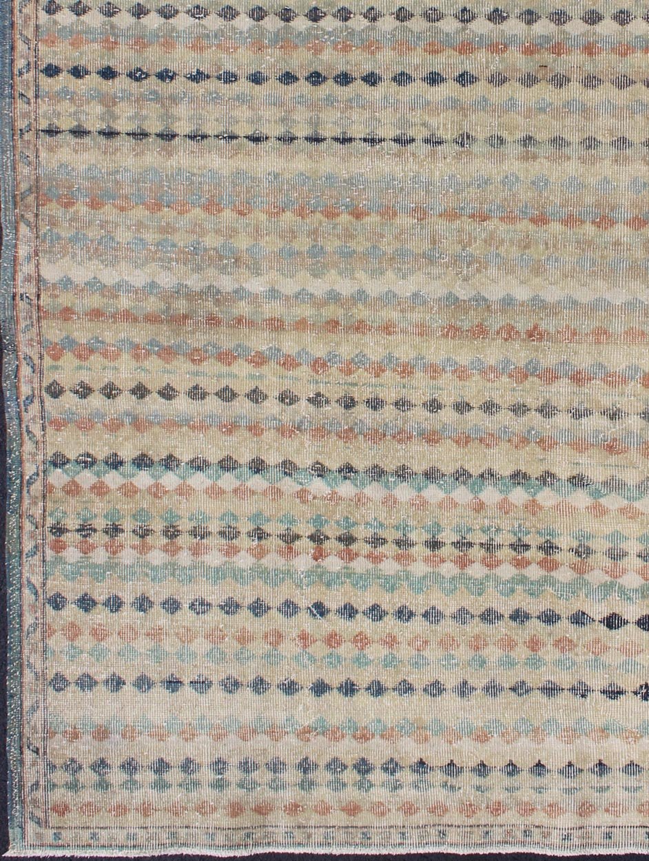 Vintage Turkish Mid - Century Modern Rug With Diamond Stripe Design. Mid century Modern Turkish vintage rug with taupe background and colorful stripe design, rug en - 141420, country of origin / type: Turkey / Oushak, circa 1950. This modern - design ... - Keivan Woven ArtsEN - 141420 - 6686Rug