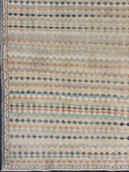 Vintage Turkish Mid - Century Modern Rug With Diamond Stripe Design. Mid century Modern Turkish vintage rug with taupe background and colorful stripe design, rug en - 141420, country of origin / type: Turkey / Oushak, circa 1950. This modern - design ... - Keivan Woven ArtsEN - 141420 - 6686Rug