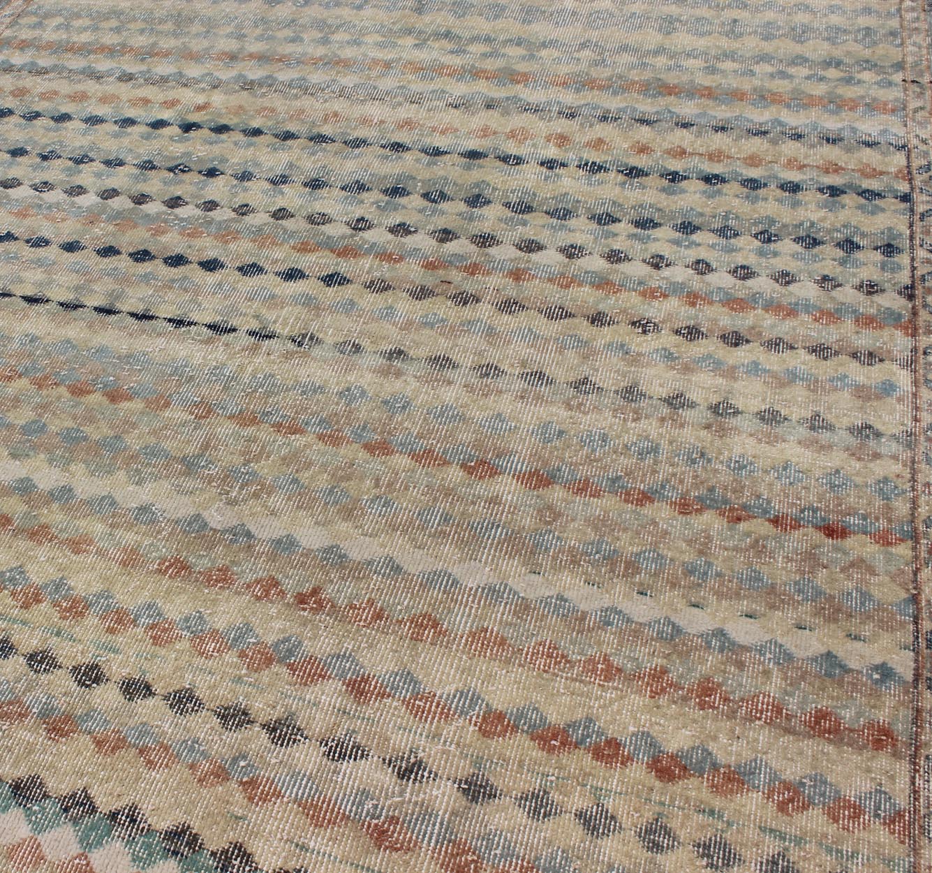 Vintage Turkish Mid - Century Modern Rug With Diamond Stripe Design. Mid century Modern Turkish vintage rug with taupe background and colorful stripe design, rug en - 141420, country of origin / type: Turkey / Oushak, circa 1950. This modern - design ... - Keivan Woven ArtsEN - 141420 - 6686Rug