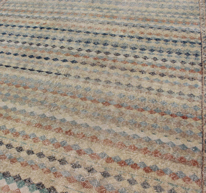 Vintage Turkish Mid - Century Modern Rug With Diamond Stripe Design. Mid century Modern Turkish vintage rug with taupe background and colorful stripe design, rug en - 141420, country of origin / type: Turkey / Oushak, circa 1950. This modern - design ... - Keivan Woven ArtsEN - 141420 - 6686Rug