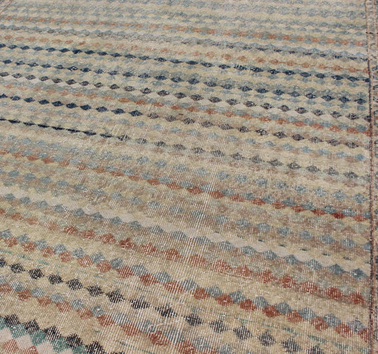 Vintage Turkish Mid - Century Modern Rug With Diamond Stripe Design. Mid century Modern Turkish vintage rug with taupe background and colorful stripe design, rug en - 141420, country of origin / type: Turkey / Oushak, circa 1950. This modern - design ... - Keivan Woven ArtsEN - 141420 - 6686Rug