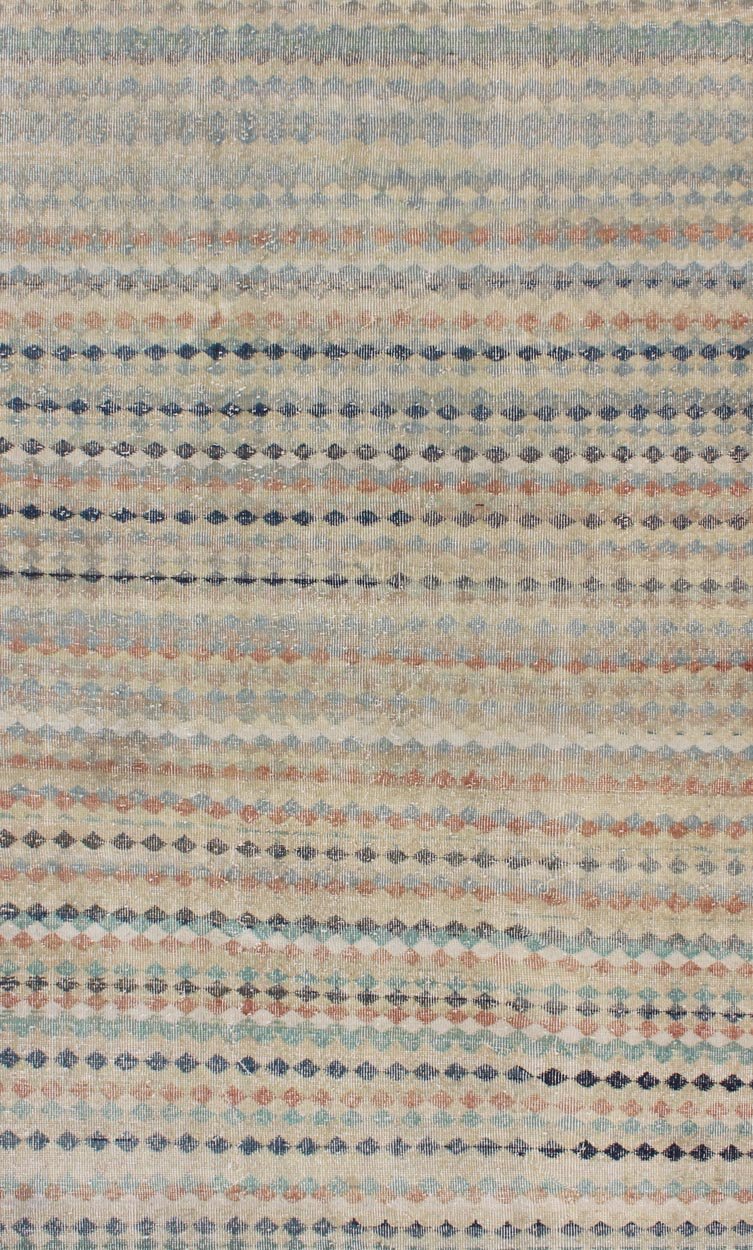Vintage Turkish Mid - Century Modern Rug With Diamond Stripe Design. Mid century Modern Turkish vintage rug with taupe background and colorful stripe design, rug en - 141420, country of origin / type: Turkey / Oushak, circa 1950. This modern - design ... - Keivan Woven ArtsEN - 141420 - 6686Rug