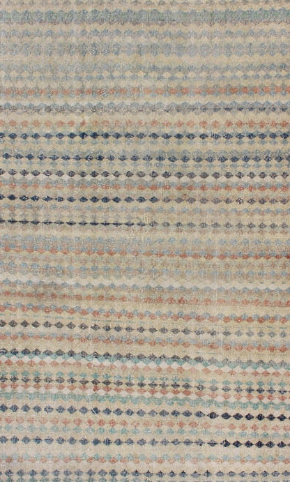 Vintage Turkish Mid - Century Modern Rug With Diamond Stripe Design. Mid century Modern Turkish vintage rug with taupe background and colorful stripe design, rug en - 141420, country of origin / type: Turkey / Oushak, circa 1950. This modern - design ... - Keivan Woven ArtsEN - 141420 - 6686Rug