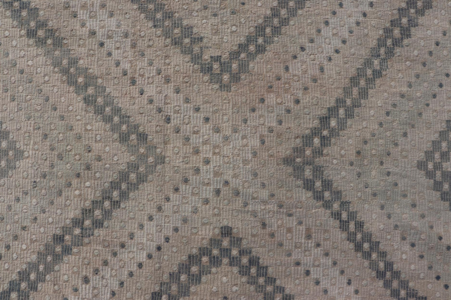Measures: 6'3 x 10'4 Vintage Hand Woven Turkish Embroidered Rug with Geometric Diamond Design. Keivan Woven Arts / rug EN - 14143, country of origin / type: Turkey / Kilim, circa 1950. Featuring a beautiful geometric design rendered in various... - Keivan Woven ArtsEN - 14143 - 21805Rug