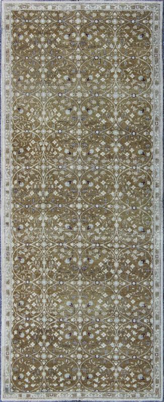 Antique All - Over Design Oushak Rug with Flowers in Ivory and Olive Green, rug EN - 141498 country of origin / type: Turkey / Oushak, circa second quarter of 20th Century. Produced in 1930's Turkey, this antique Oushak is characterized by a unique... - Keivan Woven ArtsEN - 141498 - 6680Rug
