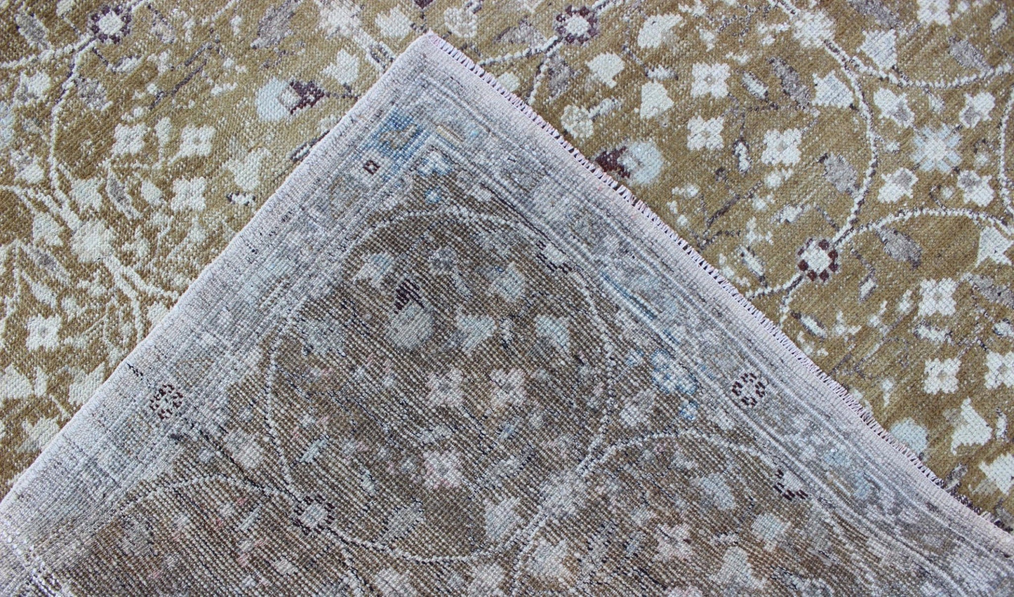 Antique All - Over Design Oushak Rug with Flowers in Ivory and Olive Green, rug EN - 141498 country of origin / type: Turkey / Oushak, circa second quarter of 20th Century. Produced in 1930's Turkey, this antique Oushak is characterized by a unique... - Keivan Woven ArtsEN - 141498 - 6680Rug