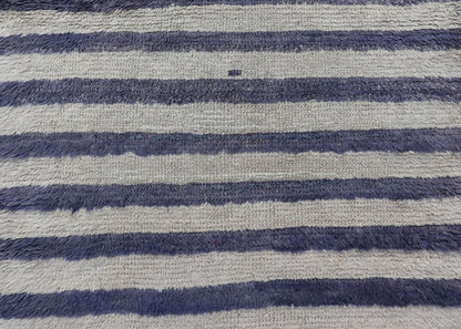 Turkish Angora Vintage Tulu Carpet with Stripe Pattern Light Taupe & Navy Blue. Vintage Tulu, Turkish Tulu. Vintage Turkish Tulu Carpet with light beige/Taupe and Navy Blue Stripe Pattern. Keivan Woven Arts / rug EN - 141520, country of origin / ... - Keivan Woven ArtsEN - 141520 - 6700Rug