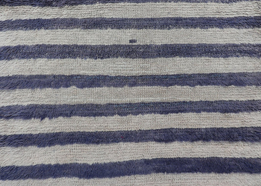Turkish Angora Vintage Tulu Carpet with Stripe Pattern Light Taupe & Navy Blue. Vintage Tulu, Turkish Tulu. Vintage Turkish Tulu Carpet with light beige/Taupe and Navy Blue Stripe Pattern. Keivan Woven Arts / rug EN - 141520, country of origin / ... - Keivan Woven ArtsEN - 141520 - 6700Rug