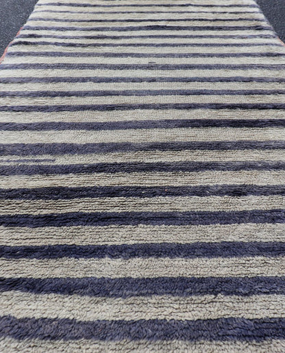 Turkish Angora Vintage Tulu Carpet with Stripe Pattern Light Taupe & Navy Blue. Vintage Tulu, Turkish Tulu. Vintage Turkish Tulu Carpet with light beige/Taupe and Navy Blue Stripe Pattern. Keivan Woven Arts / rug EN - 141520, country of origin / ... - Keivan Woven ArtsEN - 141520 - 6700Rug
