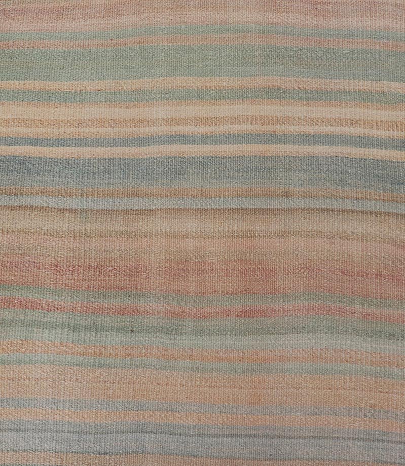 Vintage Turkish Kilim Runner with Pastel Rainbow Stripes - Keivan Woven ArtsEN - 14160Rug