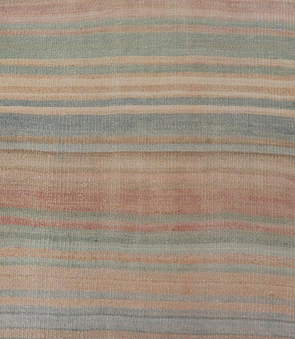 Vintage Turkish Kilim Runner with Pastel Rainbow Stripes - Keivan Woven ArtsEN - 14160Rug