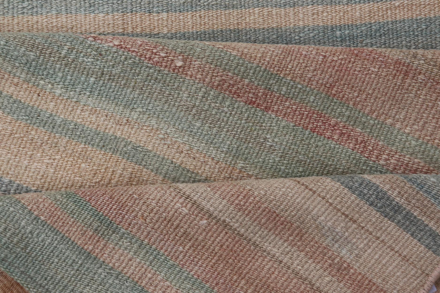 Vintage Turkish Kilim Runner with Pastel Rainbow Stripes - Keivan Woven ArtsEN - 14160Rug