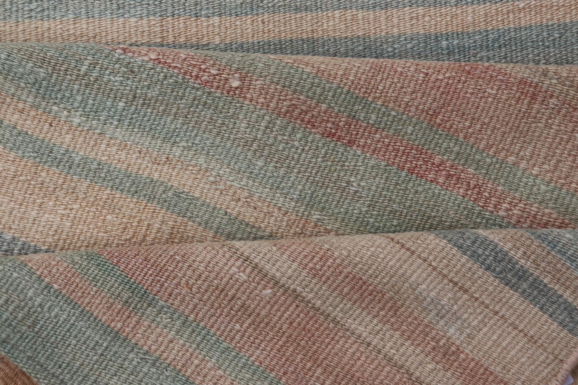 Vintage Turkish Kilim Runner with Pastel Rainbow Stripes - Keivan Woven ArtsEN - 14160Rug