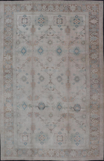 Vintage Turkish Floral Oushak Rug in Pale Gray, Brown and Blue. Country of Origin: Turkey; Type: Oushak; Design: Floral, Oushak Floral; Keivan Woven Arts: rug EN - 141684 Measures: 6'7 x 10'10 This vintage Turkish Oushak showcases very c... - Keivan Woven ArtsEN - 141684 - 6721Rug