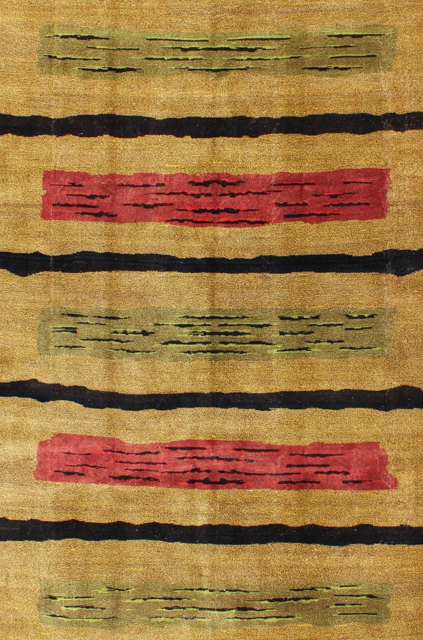 Mid - Century Modern Design Turkish Zeki Muren Rug in Golden and Sand Colors Measures: 6'10'' x 9'11''. Attributed to the famous Turkish rug designer, Zeki Muren, this Mid - Century modern design rug displays a sandy - tan background. The rug feat... - Keivan Woven ArtsEN - 141712 - 6743Rug