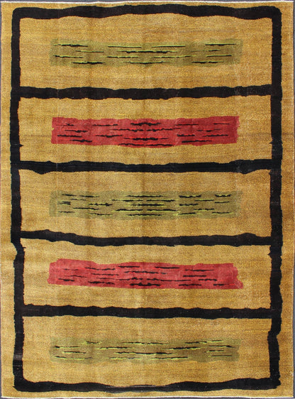 Mid - Century Modern Design Turkish Zeki Muren Rug in Golden and Sand Colors Measures: 6'10'' x 9'11''. Attributed to the famous Turkish rug designer, Zeki Muren, this Mid - Century modern design rug displays a sandy - tan background. The rug feat... - Keivan Woven ArtsEN - 141712 - 6743Rug